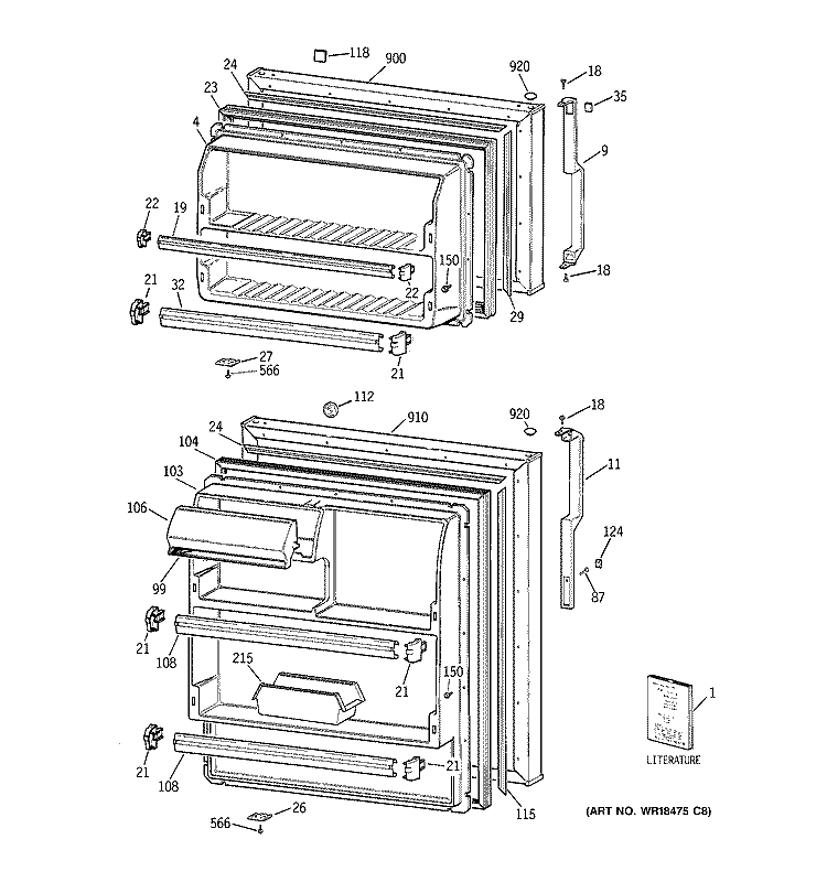 DOORS Diagram and Parts List for TBG14NACCRWW  General Electric Refrigerator