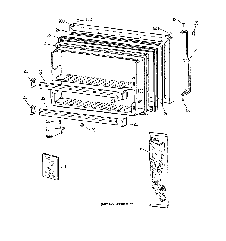 FREEZER DOOR Diagram and Parts List for TBX18JIBQRBB  General Electric Refrigerator