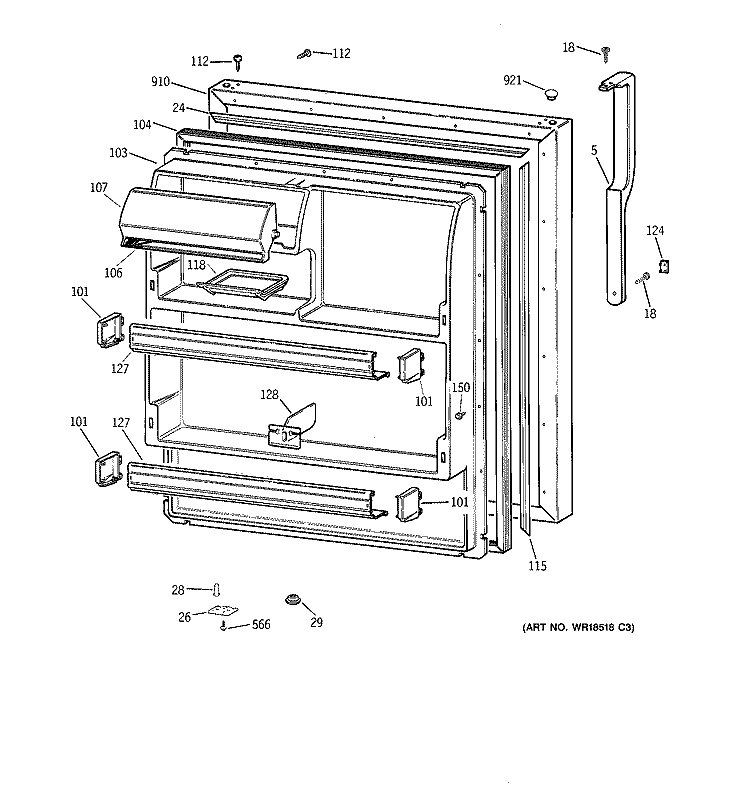 FRESH FOOD DOOR Diagram and Parts List for TBX18JIBQRBB  General Electric Refrigerator