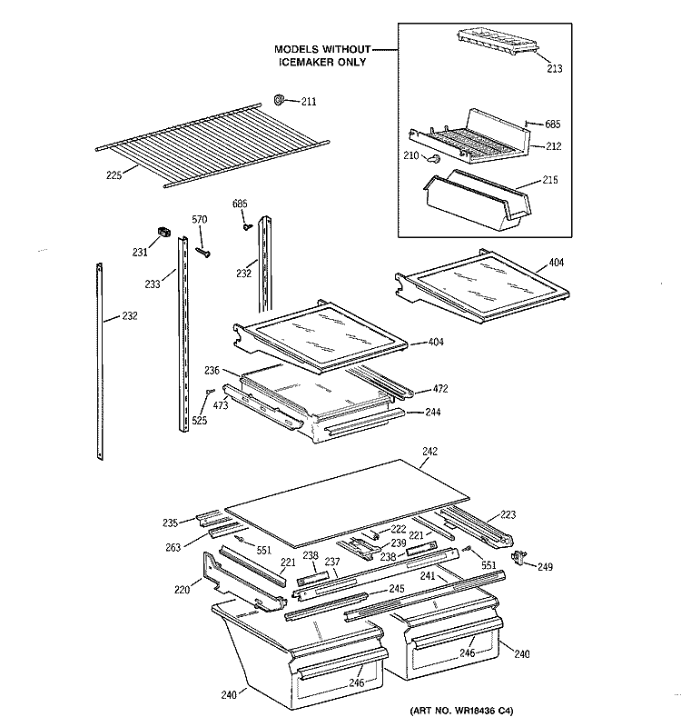 SHELF PARTS Diagram and Parts List for TBX18JIBQRBB  General Electric Refrigerator