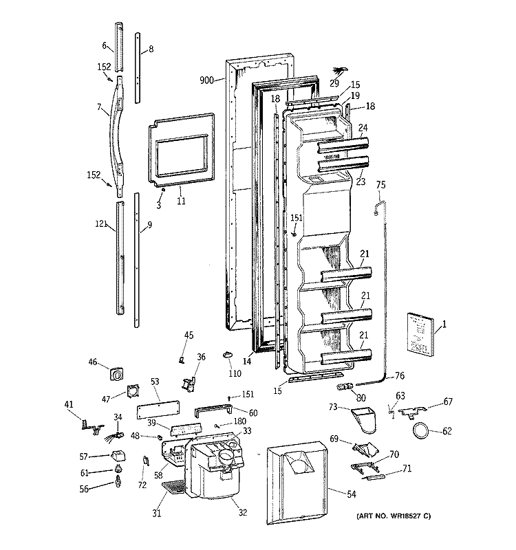 FREEZER DOOR Diagram and Parts List for TFX22PRBCWW  General Electric Refrigerator