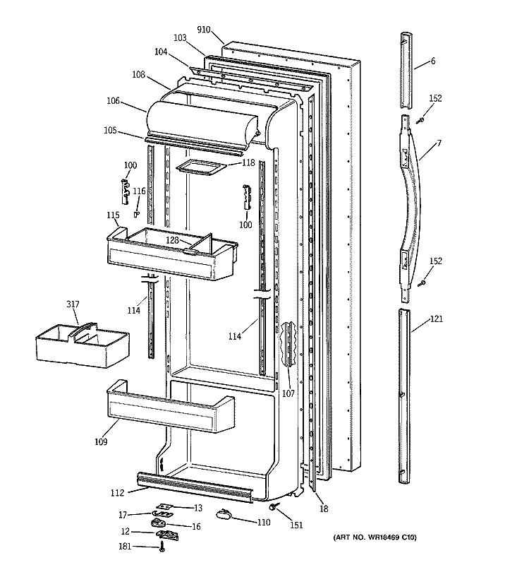 FRESH FOOD DOOR Diagram and Parts List for TFX22VRBCAA  General Electric Refrigerator