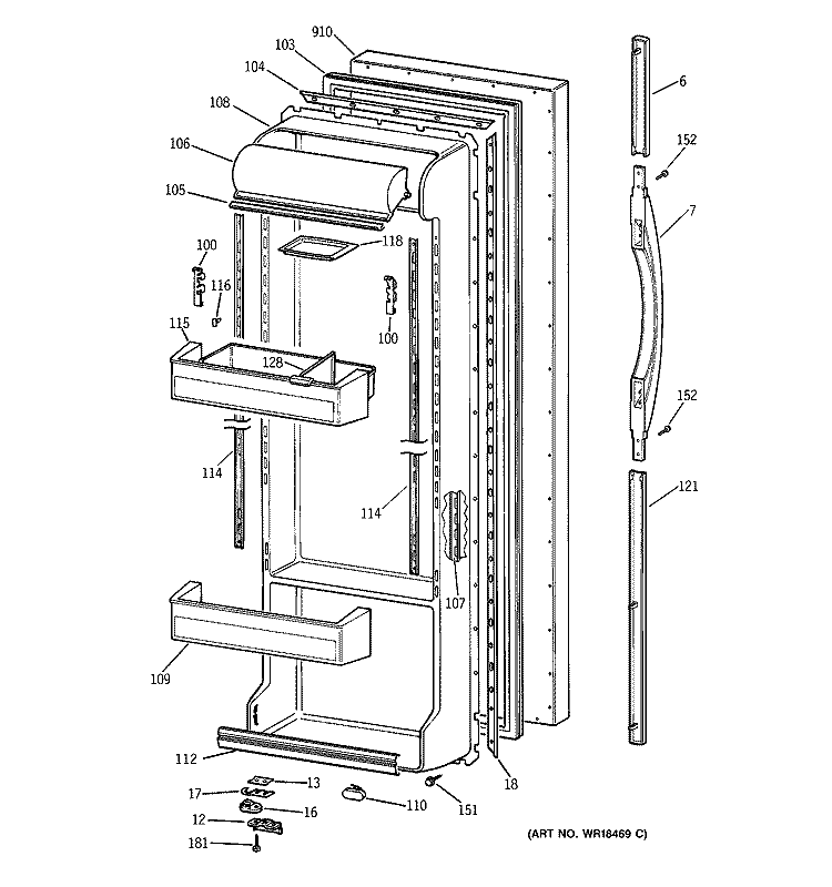 FRESH FOOD DOOR Diagram and Parts List for TFX22ZPBCAA  General Electric Refrigerator