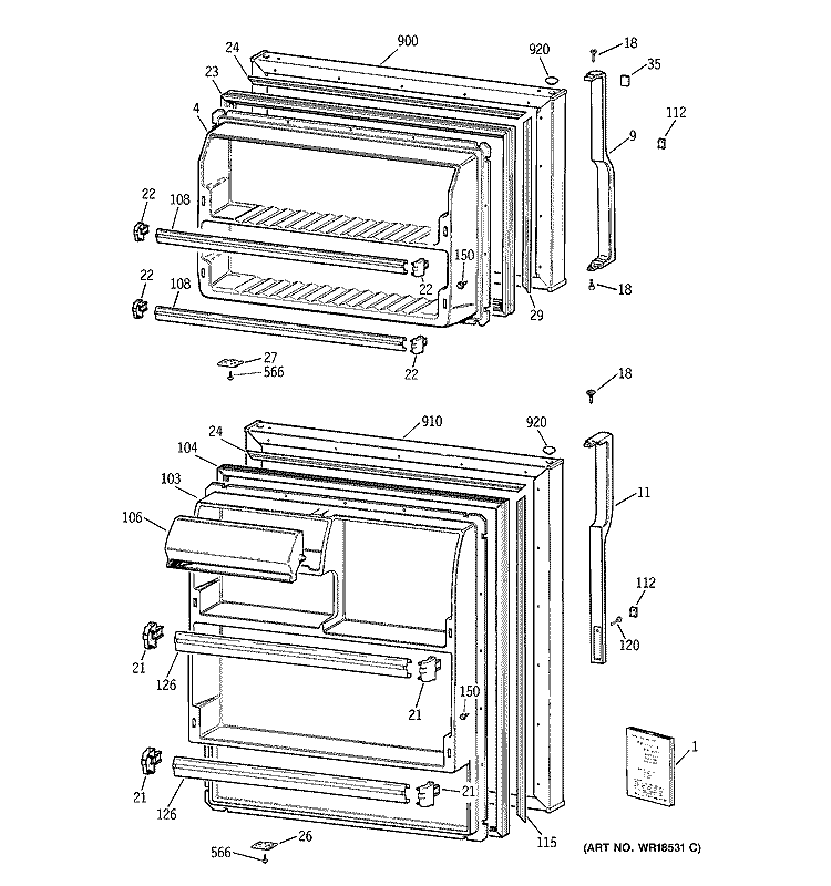 DOORS Diagram and Parts List for CTX14CIBJLWW  Hotpoint Refrigerator