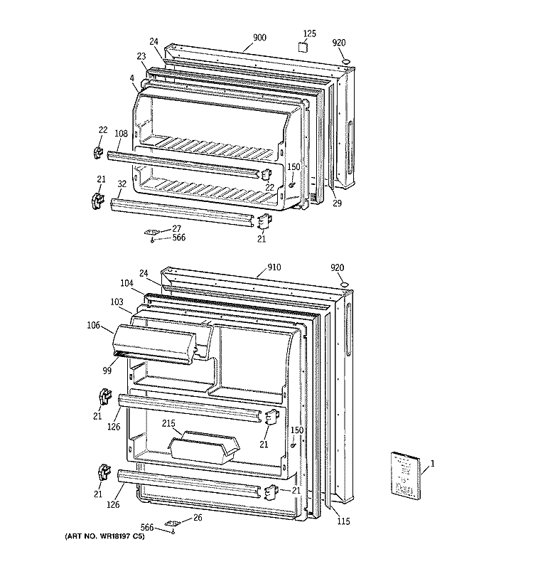 DOORS Diagram and Parts List for CTX14EYBJRAA  Hotpoint Refrigerator