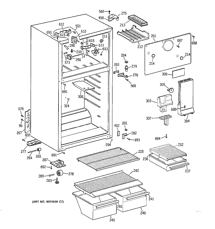 CABINET Diagram and Parts List for CTX14EYBJRAA  Hotpoint Refrigerator