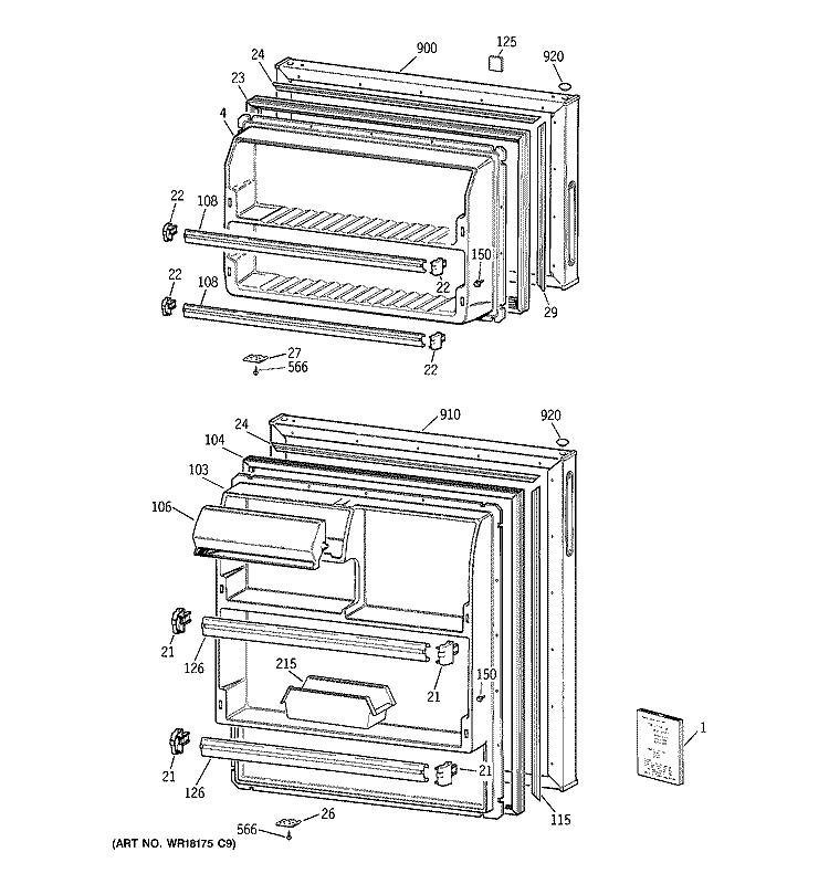 DOORS Diagram and Parts List for CTX16BYBJLAA  Hotpoint Refrigerator