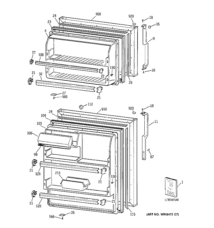 DOORS Diagram and Parts List for CTT18EABJRWW  Hotpoint Refrigerator