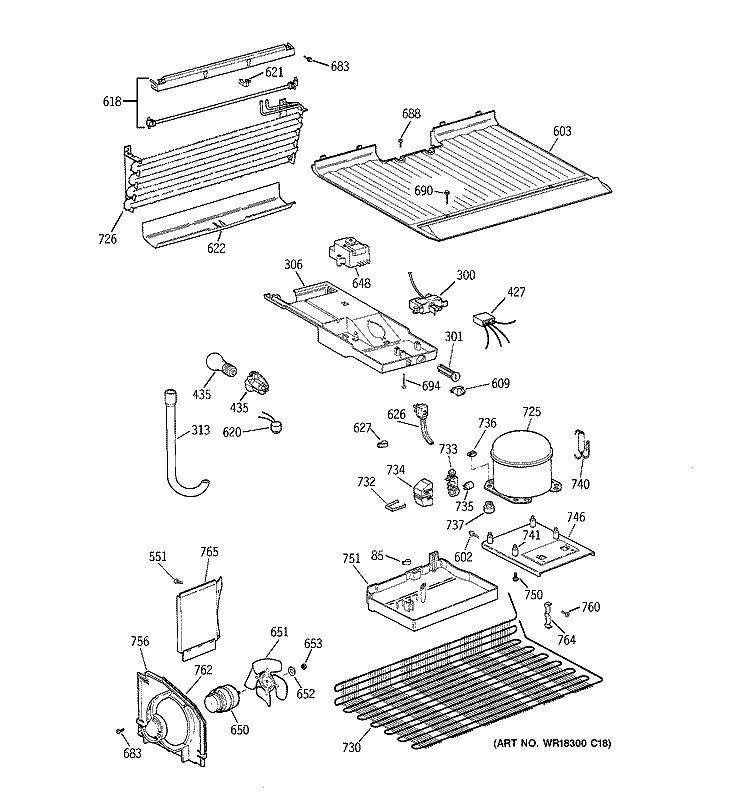 UNIT PARTS Diagram and Parts List for CTT18EABJRWW  Hotpoint Refrigerator