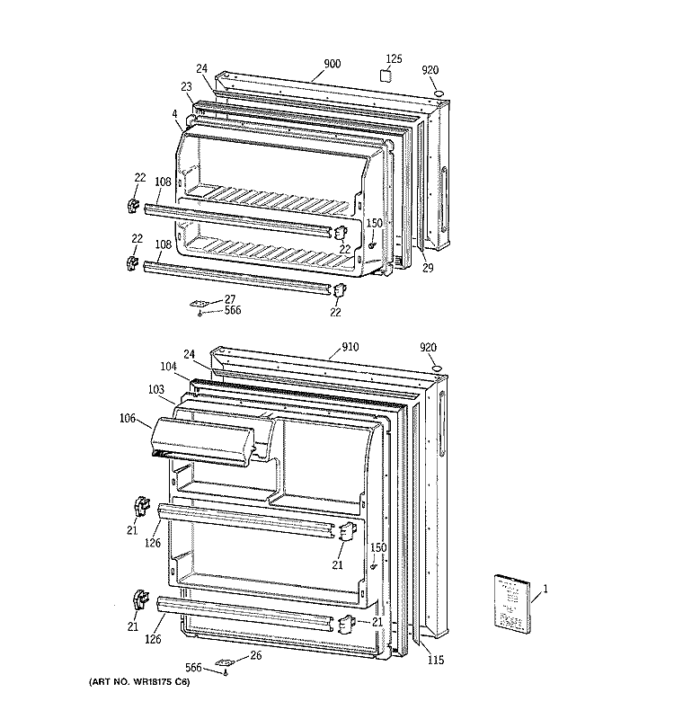 DOORS Diagram and Parts List for CTT14CYBKRWW  Hotpoint Refrigerator