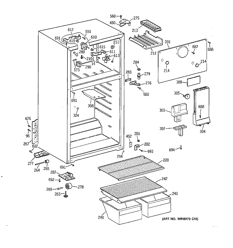 CABINET Diagram and Parts List for CTT14CYBKRWW  Hotpoint Refrigerator