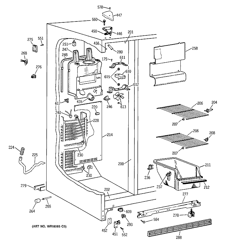 FREEZER SECTION Diagram and Parts List for CSX19LABCWH  Hotpoint Refrigerator