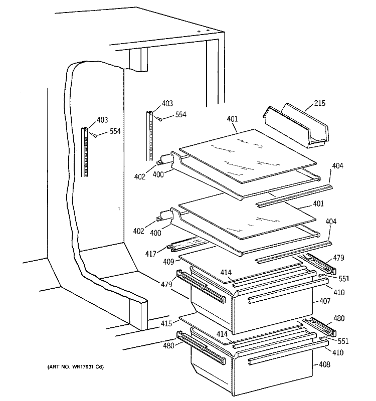 FRESH FOOD SHELVES Diagram and Parts List for CST20KABCAD  Hotpoint Refrigerator