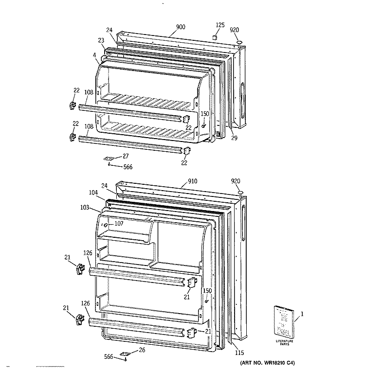 DOORS Diagram and Parts List for CTX18LYZLRWH  Hotpoint Refrigerator