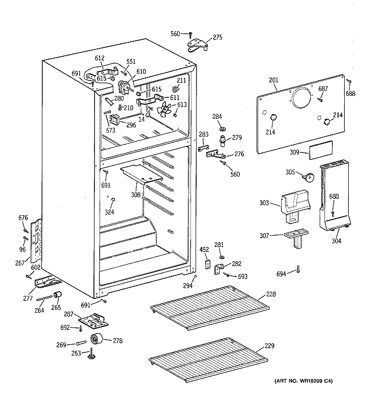 CABINET Diagram and Parts List for CTX18LYZLRWH  Hotpoint Refrigerator