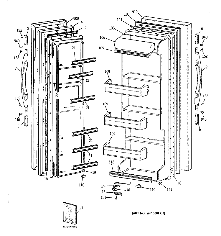 DOORS Diagram and Parts List for CSX22GABCWW  Hotpoint Refrigerator