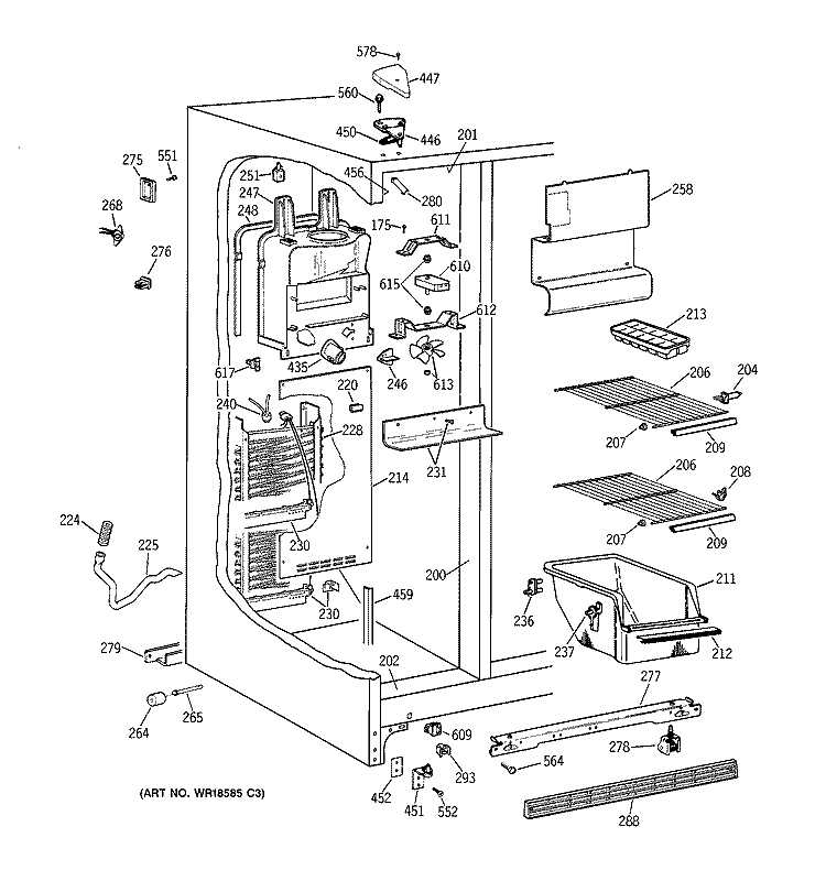FREEZER SECTION Diagram and Parts List for CSX22GABCWW  Hotpoint Refrigerator