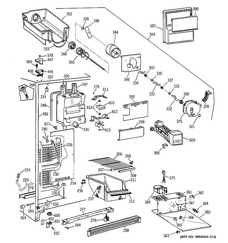 FREEZER SECTION Diagram and Parts List for MRSC20KWBCAD  General Electric Refrigerator