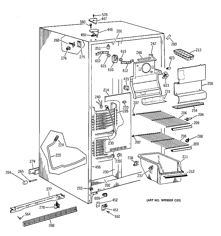 FREEZER SECTION Diagram and Parts List for MSG20GABCWW  General Electric Refrigerator