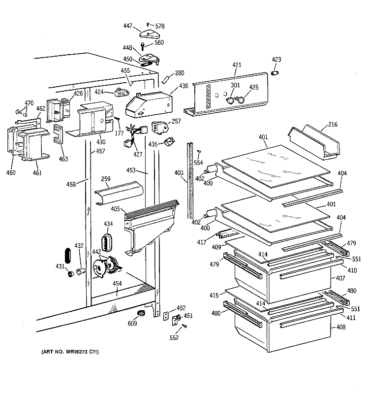 FRESH FOOD SECTION Diagram and Parts List for MSG20GABCWW  General Electric Refrigerator