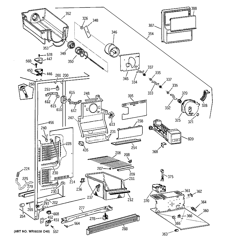 FREEZER SECTION Diagram and Parts List for MSG20GWBCWW  General Electric Refrigerator