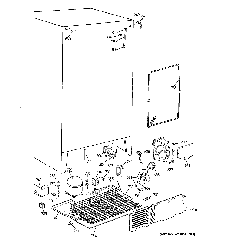 UNIT PARTS Diagram and Parts List for MSG20GWBCWW  General Electric Refrigerator
