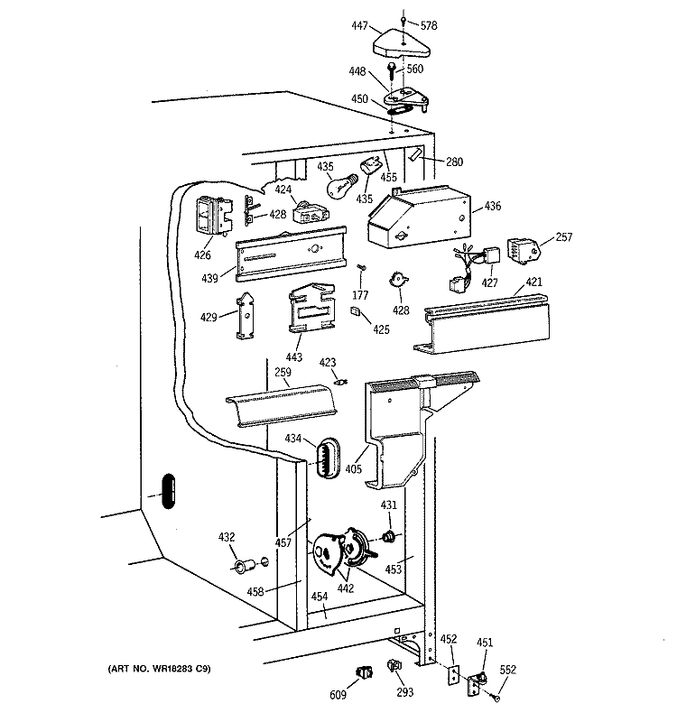 FRESH FOOD SECTION Diagram and Parts List for MST20GABCWW  General Electric Refrigerator