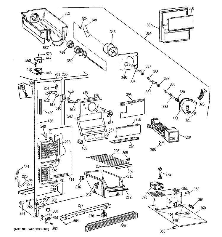 FREEZER SECTION Diagram and Parts List for MSZ20BWBCWW  General Electric Refrigerator