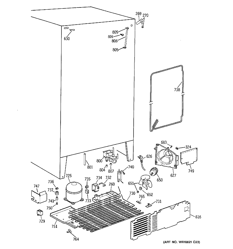 UNIT PARTS Diagram and Parts List for MSZ20GWCBWW  General Electric Refrigerator