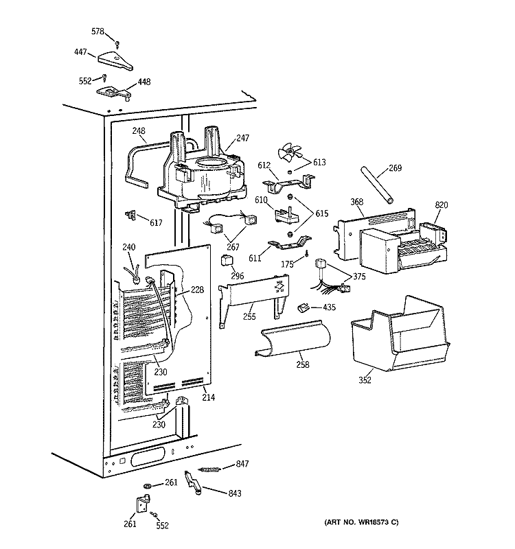 FREEZER SECTION Diagram and Parts List for TPX24BIBCBB  General Electric Refrigerator
