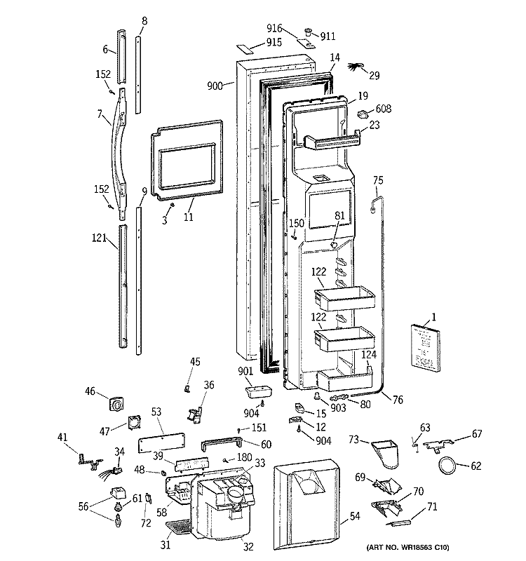 FREEZER DOOR Diagram and Parts List for TPX24PPBBAA  General Electric Refrigerator