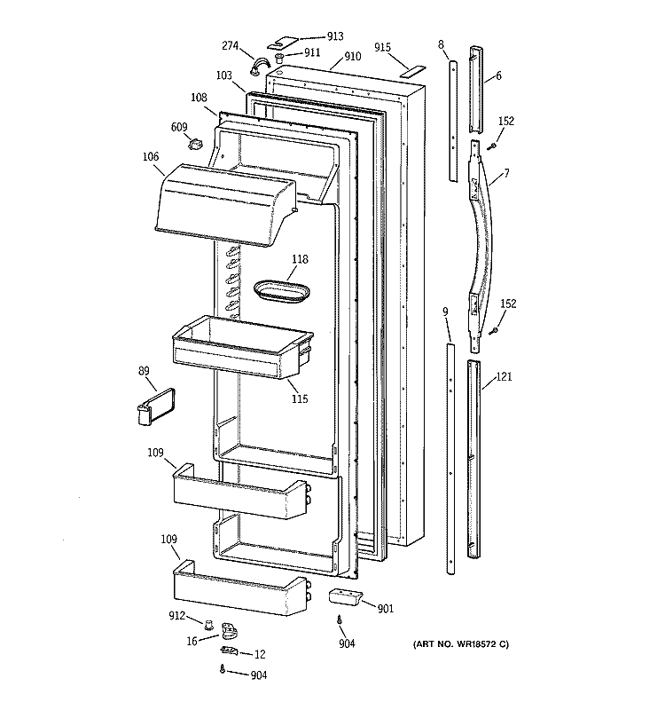 FRESH FOOD DOOR Diagram and Parts List for TPX24PPBBAA  General Electric Refrigerator