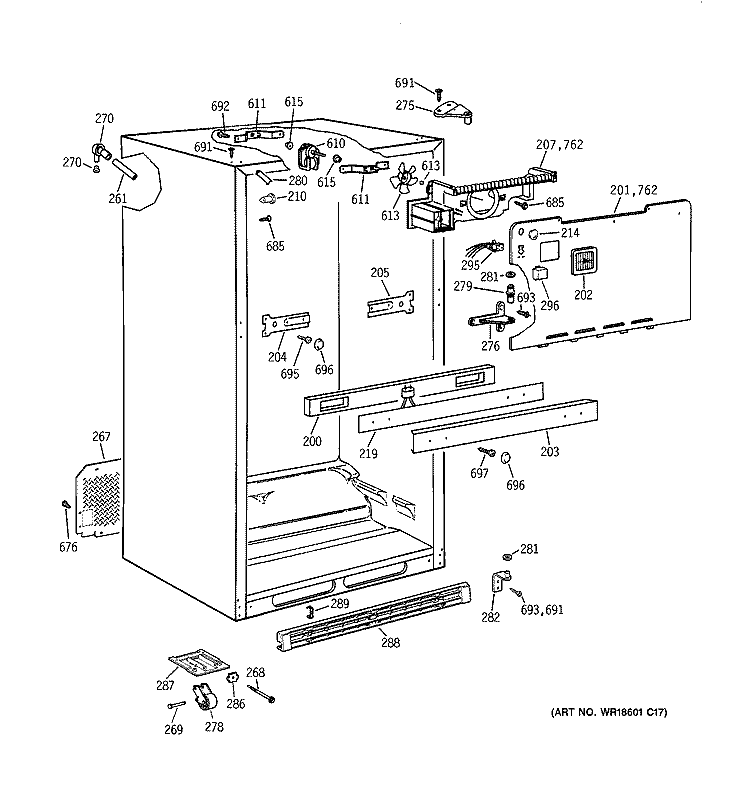 CABINET PARTS Diagram and Parts List for TBX22MACBRWW  General Electric Refrigerator