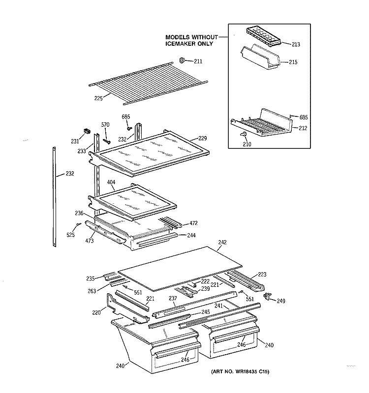 SHELF PARTS Diagram and Parts List for TBX22MACBRWW  General Electric Refrigerator