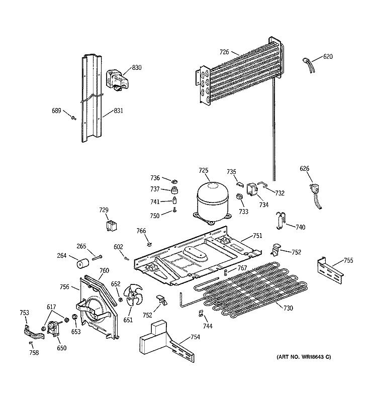 UNIT PARTS Diagram and Parts List for TBX22MACBRWW  General Electric Refrigerator
