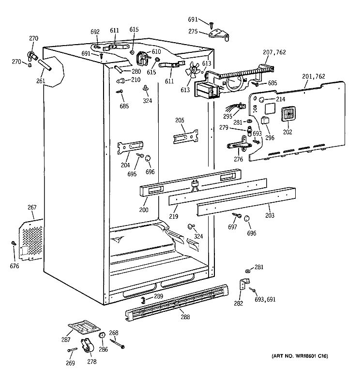 CABINET PARTS Diagram and Parts List for TBX21DACBRAA  General Electric Refrigerator