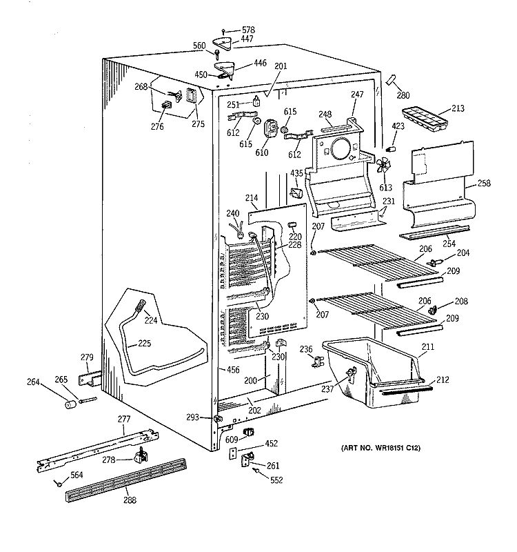 FREEZER SECTION Diagram and Parts List for TFG22JABCWW  General Electric Refrigerator