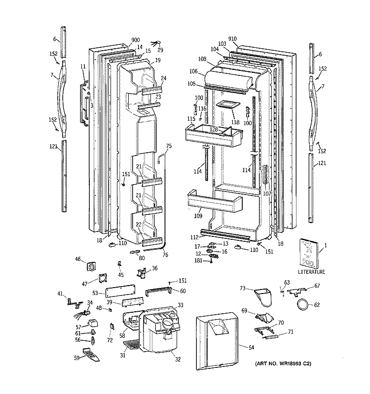 DOORS Diagram and Parts List for TFG22JRBCWW  General Electric Refrigerator