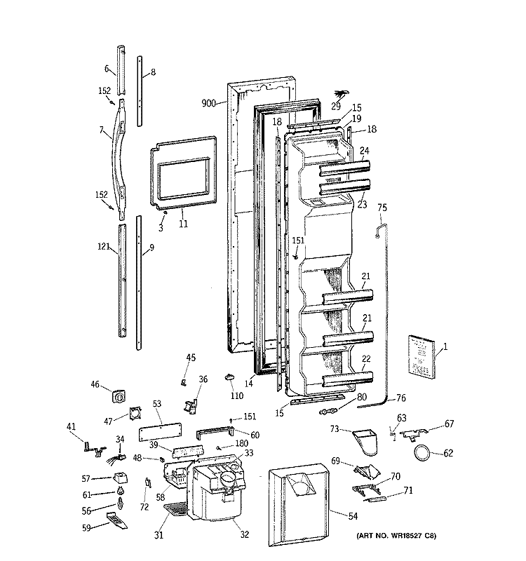 FREEZER DOOR Diagram and Parts List for TFG22PRBCWW  General Electric Refrigerator