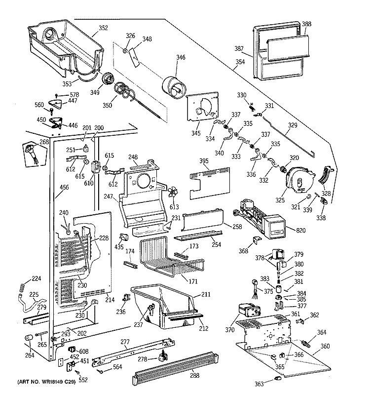 FREEZER SECTION Diagram and Parts List for TFG22PRBCWW  General Electric Refrigerator