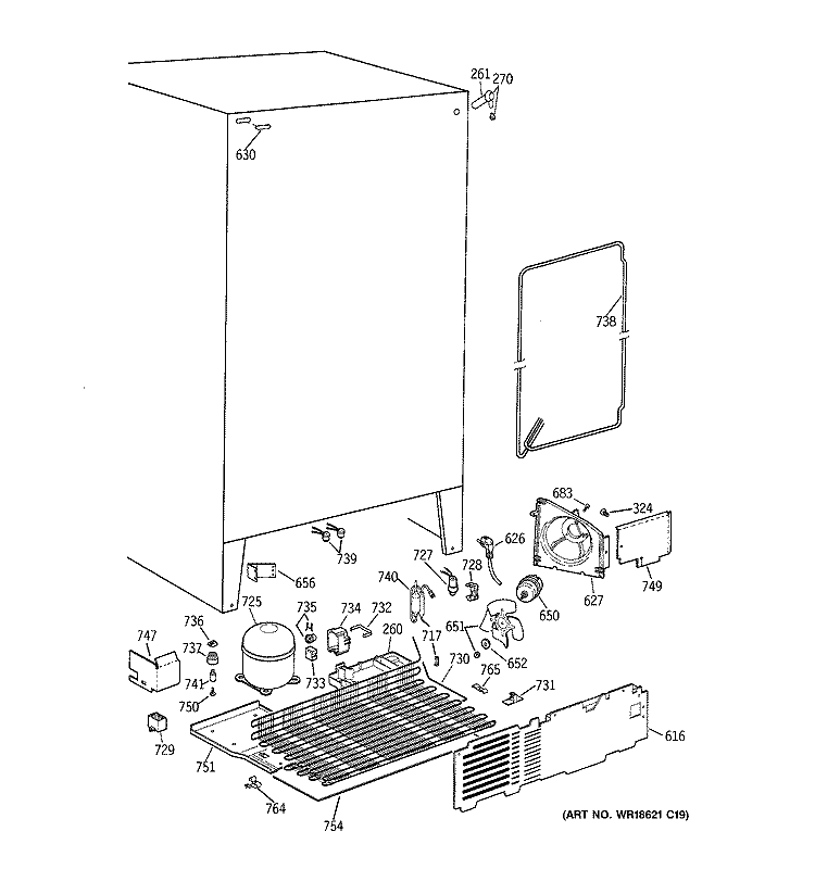 UNIT PARTS Diagram and Parts List for TFJ22JABCWW  General Electric Refrigerator