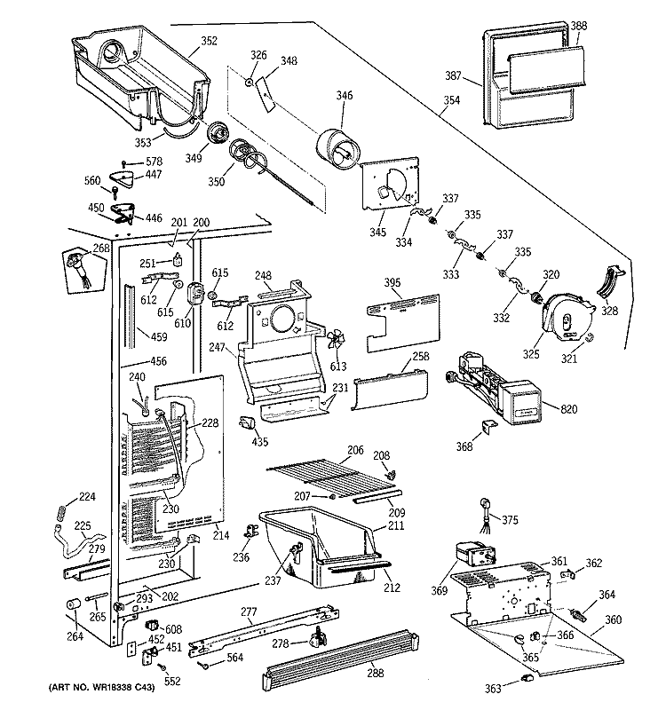 FREEZER SECTION Diagram and Parts List for TFT22JWBCAA  General Electric Refrigerator