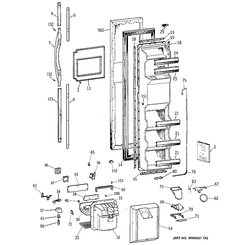 FREEZER DOOR Diagram and Parts List for TFT22PRBCWW  General Electric Refrigerator