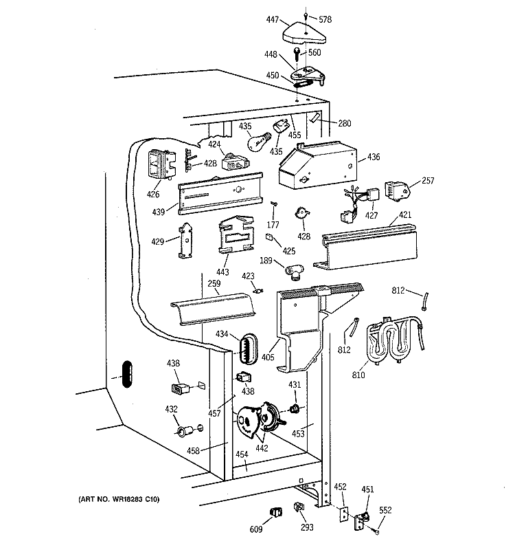 FRESH FOOD SECTION Diagram and Parts List for TFT22PRBCWW  General Electric Refrigerator