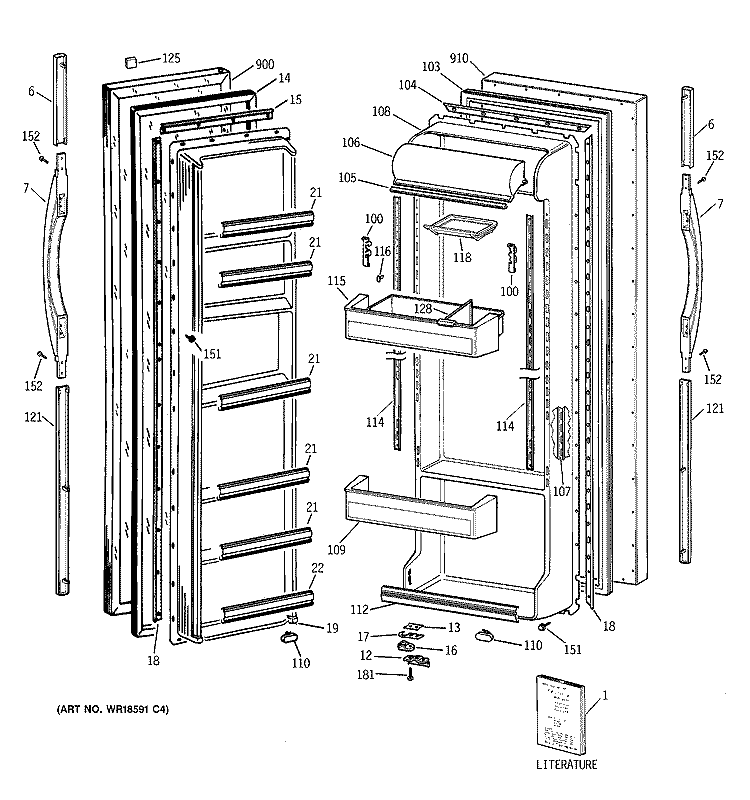 DOORS Diagram and Parts List for TFK22JABCAA  General Electric Refrigerator