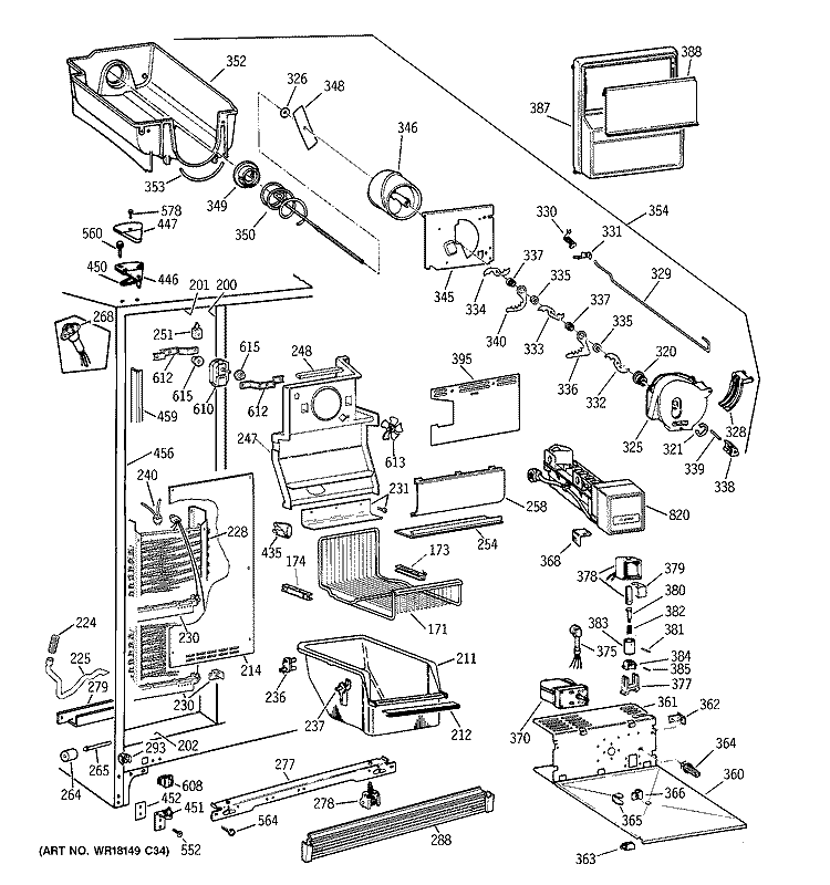 FREEZER SECTION Diagram and Parts List for TFK22PRBCAA  General Electric Refrigerator