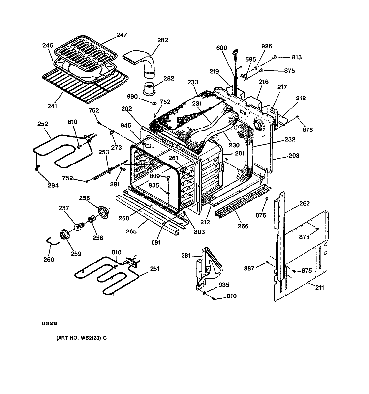 BODY PARTS Diagram and Parts List for JKP15AA1AA  General Electric Wall Oven