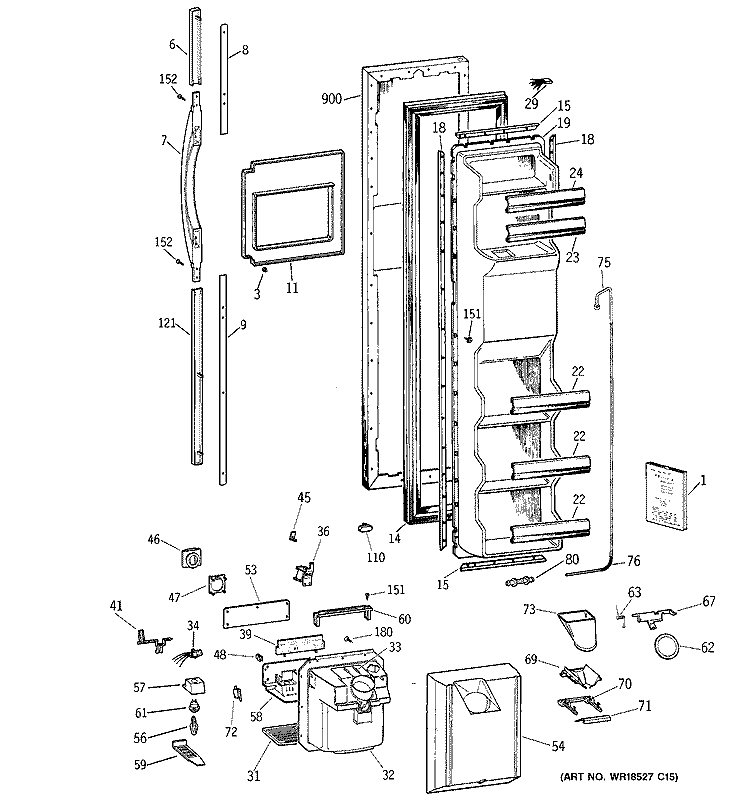 FREEZER DOOR Diagram and Parts List for TFZ22PRBCWW  General Electric Refrigerator