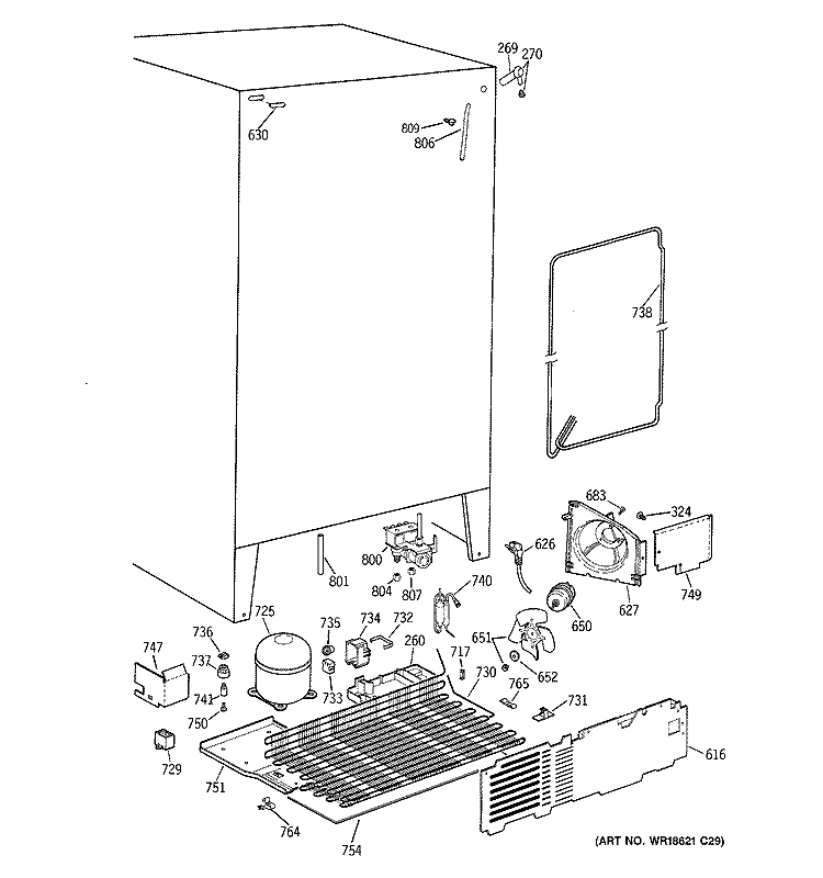 UNIT PARTS Diagram and Parts List for TFZ22PRBCWW  General Electric Refrigerator