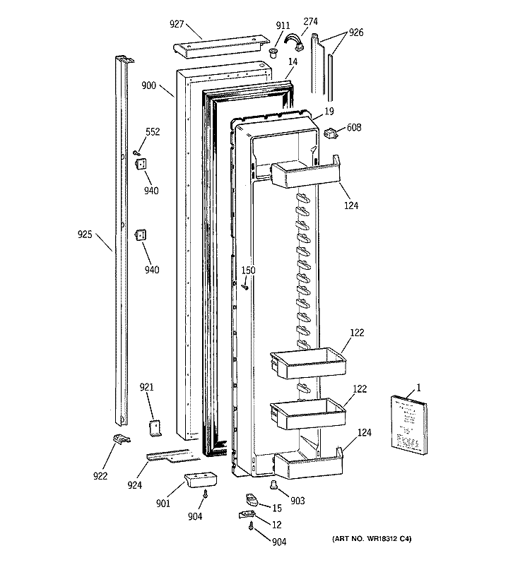 FREEZER DOOR Diagram and Parts List for TPJ24BIBCWW  General Electric Refrigerator